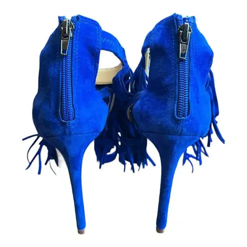 Steve Madden  Size 7.5M Fringly‎ Electric Blue Strappy Fringed High Heel Sandals