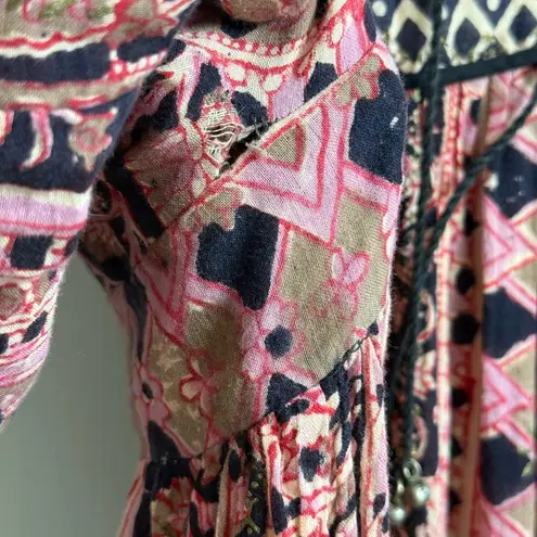 Vintage 1970s Phool Womens Size S Indian Block Print Cotton Boho Maxi Dress Pink