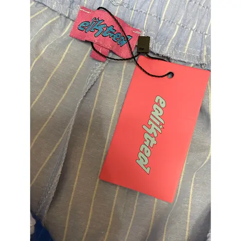 Edikted NEW Women Blue Stripe High Rise Elastic Waist Lounge Boxer Mini Shorts L