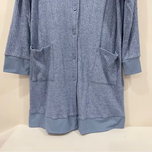 Jaclyn Intimates Ribbed Cardigan Sweater Size Large Heathered Blue Front Pockets