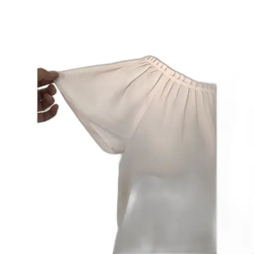 LOFT Fan Floral Light Pink Crewneck Blouse Short Sleeve Lightweight Top Sz S