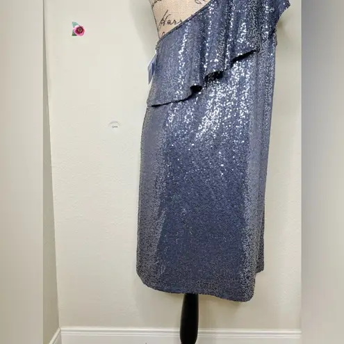 Kensie  Sequin Asymmetrical Ruffle Popover Gray/Silver Sequins Dress Size XL