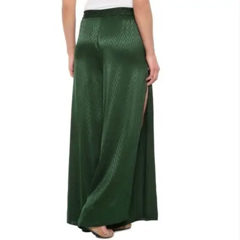 ONIA NEW Size M Chloe Wide Leg Pants Silky Chevron Moss Green Cover Up Side Slit