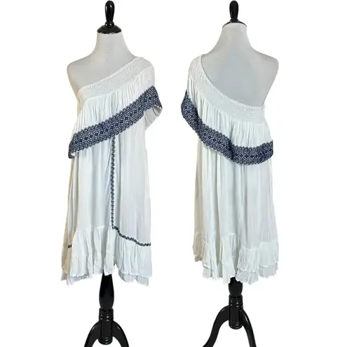 Muche & Muchette Embroidered Ruffle One Shoulder Mini Dress White One Size Beach