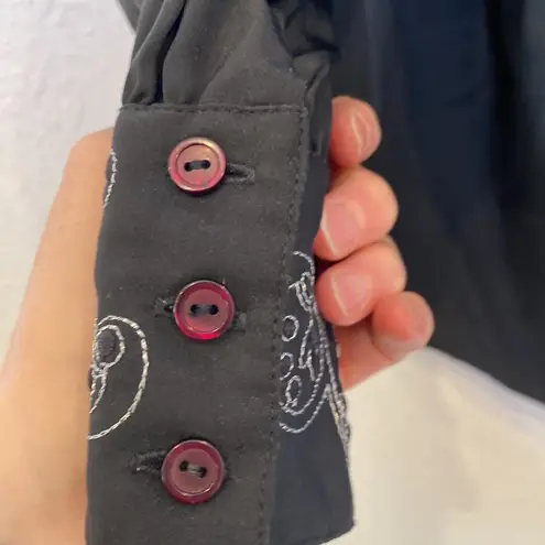 Vintage Women’s Black High Neckline Blouse Collar & Cuff Embroidered EUC Sz 10