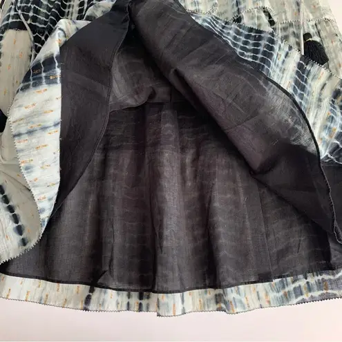 Saylor Syden Navy Tie Dye Gold Metallic V-neck Tiered Boho Mini Dress Large