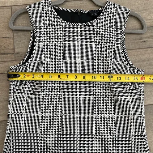 Theory  Black Cream Houndstooth Plaid Sleeveless Shift Above the Knee Dress 2
