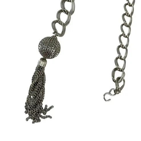 VTG Retro Silver Belt Metal Link Chain Belt Tassel Charm