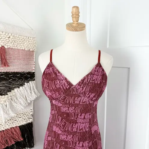 Urban Outfitters  LOVE Ruched Mesh Midi Dress Y2K Burgundy Pink Sz M