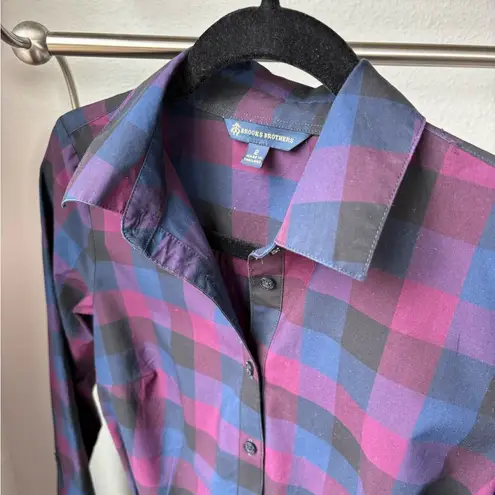 Brooks Brothers Women’s Purple Black Blue Plaid Shirtdress Sz 2