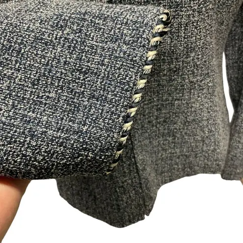 Positive Attitude Fitted Tweed Blazer Jacket Blue White Full Zip Preppy Work Size 10