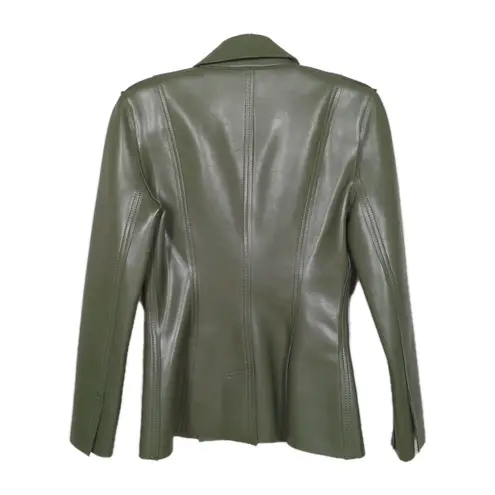 Norma Kamali Green Vegan Faux Leather Blazer Pockets Hook and Loop Women's Small