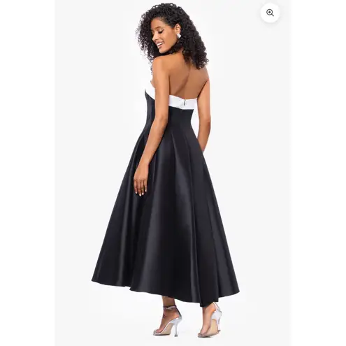 Betsy and Adam Black & White Strapless Satin Gown - Size 4 (new)