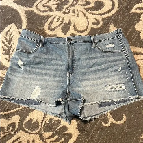 Aerie  Blue Distressed Jean Shorts with Frayed Hem elastic waist - Image 1