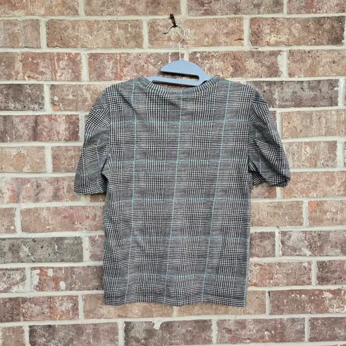 Pam & Gela Glen Plaid Puff Sleeve Cotton Top Size Small