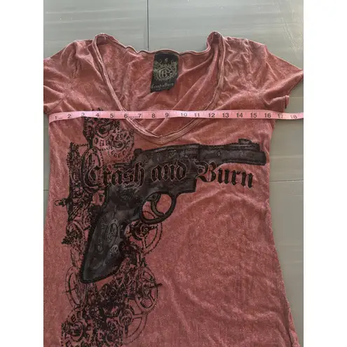 Crash and Burn Deep Vneck Embellished Gun Y2k Womens Size Small Pink