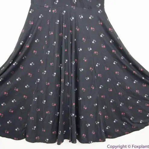 Unique Vintage  Gwynnie Bee black floral‎ print fit and flare midi dress, M