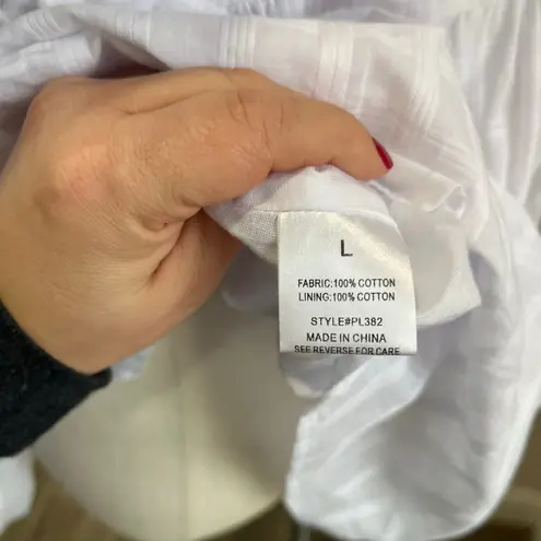 Pink Lily White Cotton Babydoll Dress Puff Sleeves Square Neck Flowy Sz Large thumbnail 8