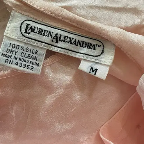 Lauren Alexandra Vintage 90s Pink Silk Rose Luxury Two Pieces Loungewear Set Size M