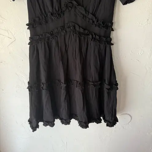 Mi Ami Black Ruffle V Neck Short Sleeve Tiered Mini Dress S Milkmaid Coquete