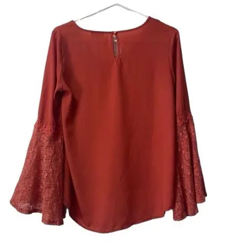 Takara  Womens Blouse Crocheted Boho Long Bell Sleeve Top Size Small Peasant‎