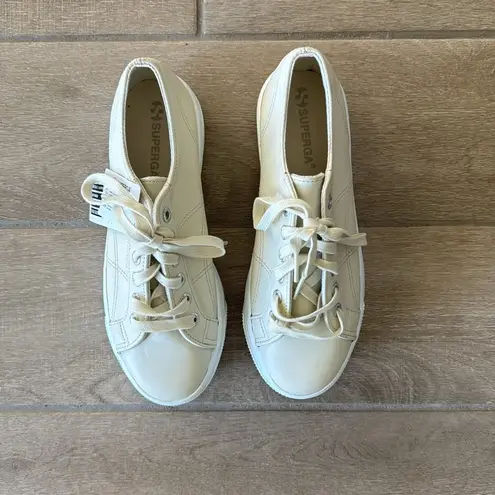 Superga  Cream Leather Platform Sneakers Size: 6.5