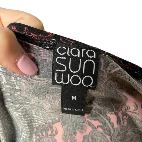 Clara Sun Woo Floral Print Tunic Black Red Pink Floral Lace Print Size Medium