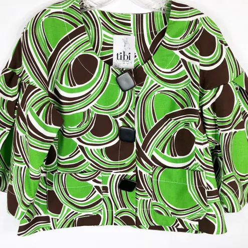 Tibi Size 10 Jacket Green Brown Pockets Swing Large Buttons Kimono Sleeve 1503
