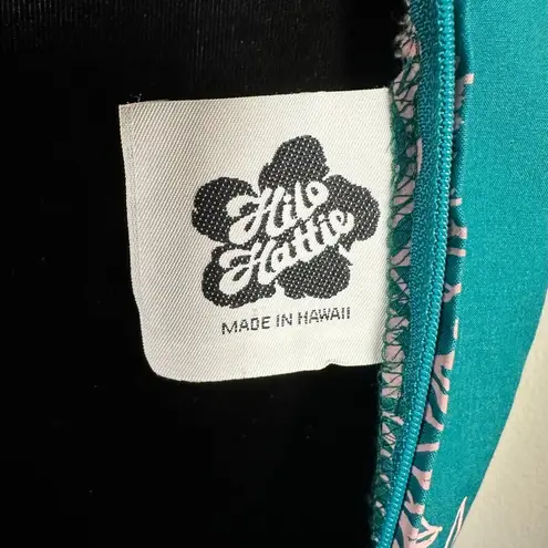 Hilo Hattie Vintage 80s Hawaii Teal Pink Hawaiian Tropical Midi Dress Size 8 Blue