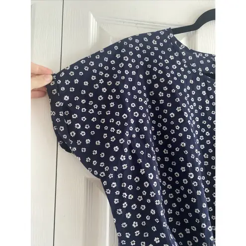 J by J Crew Womens Medium Navy Floral Tie Front Top Coastal Clean Girl Blue