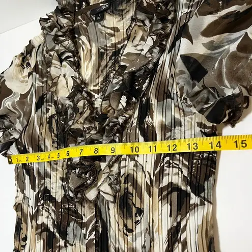 East 5th Y2K Ruffle Blouse Brown Black Size Large Office Siren Business Casual Floral 90s