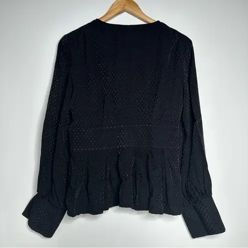 Something Navy  Black Jacquard Dot Long Sleeve Blouse Size Medium