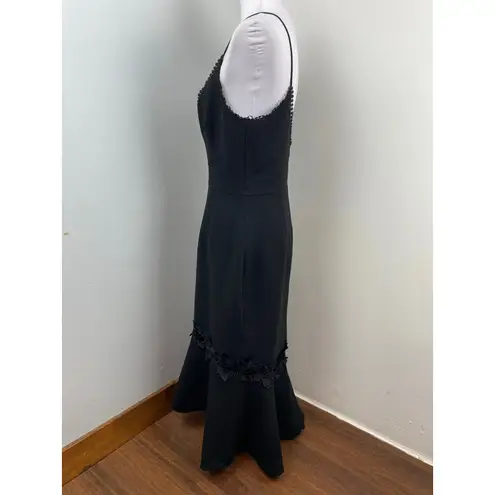 Nicholas Black Crepe Phoenix Fitted Panel Floral Appliqué Dress $595 Size 8