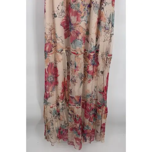Greylin Tiered Romantic Maxi Dress Small Silk Floral Cottagecore Fairy Boho