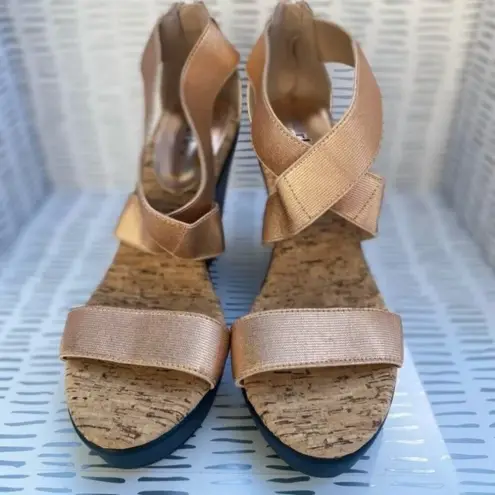Charles David Charles by  Rose Gold Strappy Cork‎ Back Zip Wedges size 8