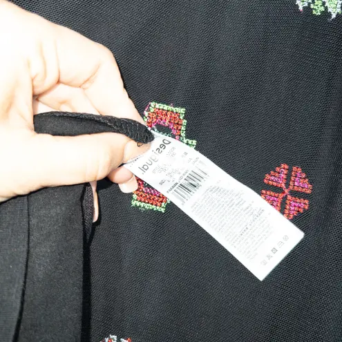 Desigual NWT Black Embroidered Shift Dress Size 46 / 12 US