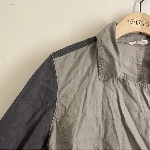 Eileen Fisher Organic Linen Moto Jacket Gray Colorblock Small