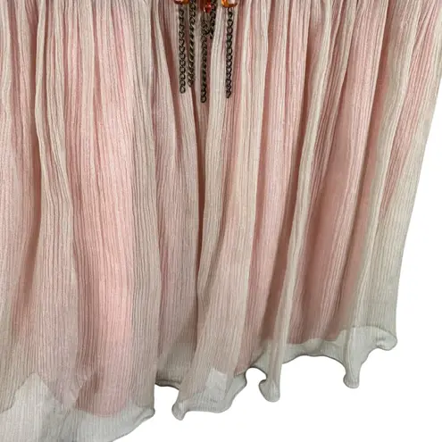 Saint Tropez Silk Pink Beaded Adjustable Strap Boho Beachy Tank Blouse Size S