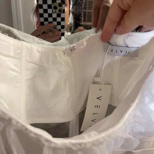 NWT Women’s Velvi Georgia Strapless White Layered Tulle Mini Dress ALine Bridal Size L