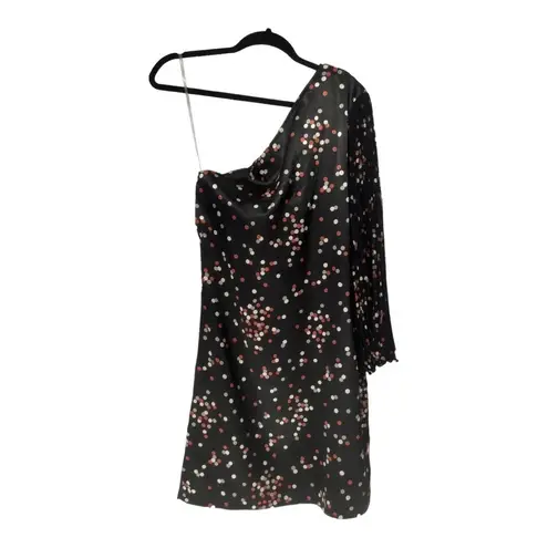 Tracy Negoshian Emma Multicolor Polka Dots Black One Shoulder Long Sleeve Dress