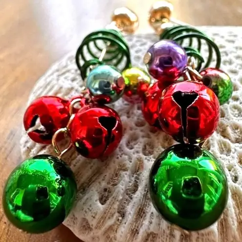 Christmas Tree Earrings New Handmade Jingle Bells Dangle Posts Festive P… Green