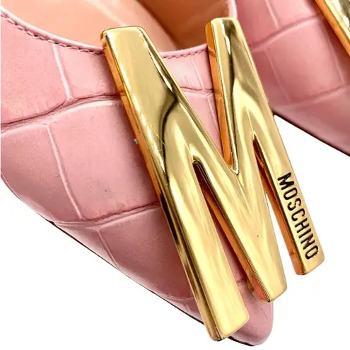 Moschino  Couture Croc Embossed Leather M Slingback Pointed Heels Pink Gold 38.5