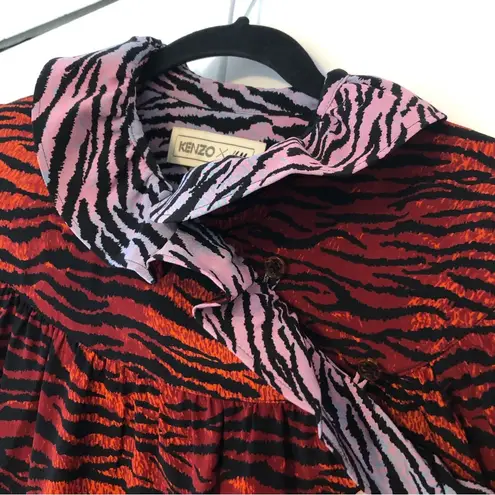 KENZO x HM The Wild Card Silk Top. Long Sleeve Tiger Stripe Blouse Size 10