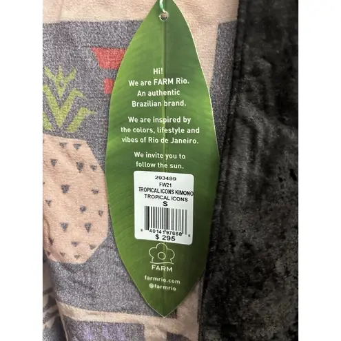 Farm Rio Tropical Velour Robe Kimono W/Beaded Belt Size Small New w/tag $295