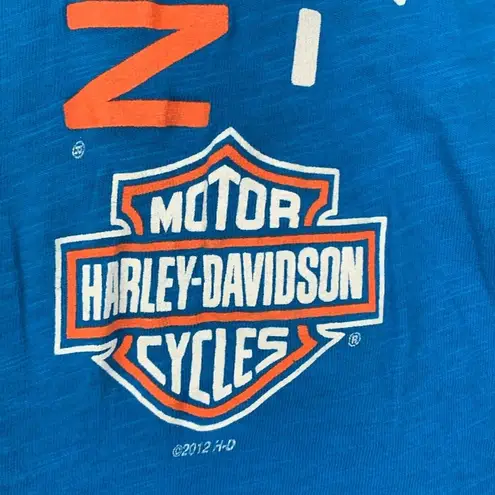 Harley Davidson women's small blue graphic logo tee v neck orange biker moto