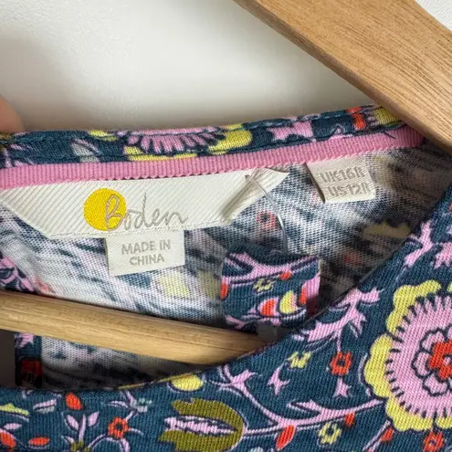 Boden Floral Mini Dress Size 12 Multicolor Boho Cottagecore Modest Fall Prairie Blue