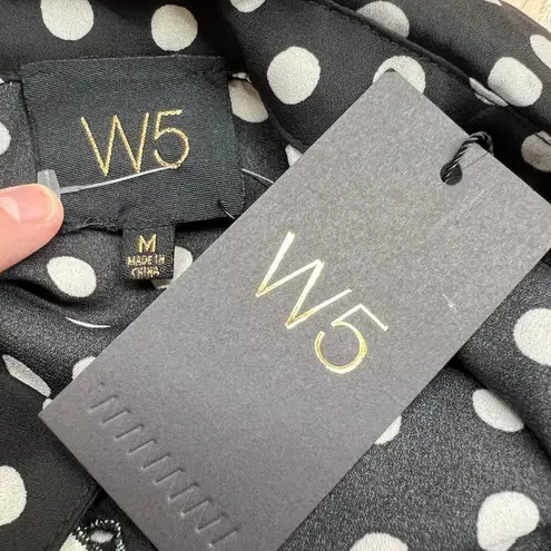 W5 Polka Dot Button-Up Twist Hem Blouse Short Sleeve Black White Size Medium NWT - Image 9