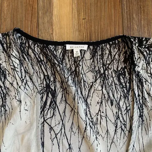EN Creme Beige with Black Tree Design, Short Sleeve Sheer Fabric, Long Kimono M Size M