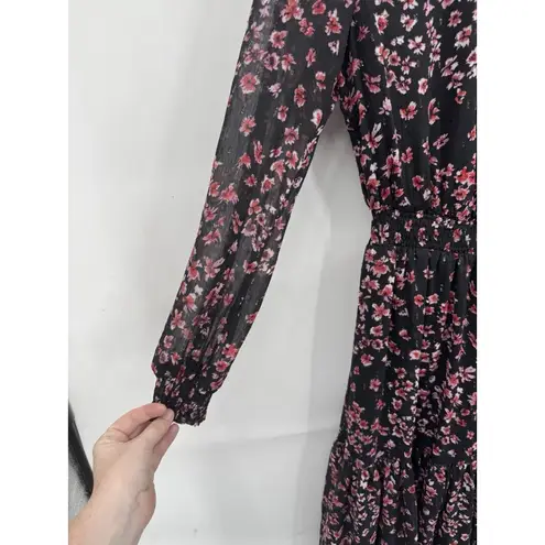 Charles Henry Midi Dress Women Small Black Pink Peasant Prairie Cottage Boho