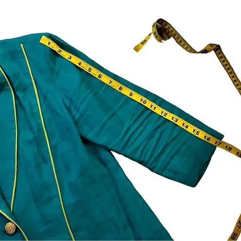 Vintage Teal Linen Blazer w/ Neon Green Piping Size M